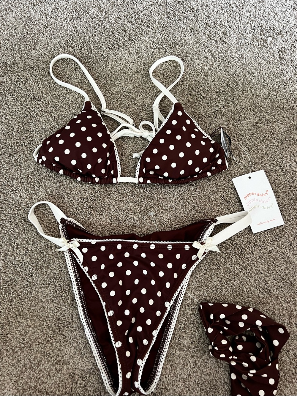 NWT Dippin Daisy’s brown Polka Dot Triangle Bikini Set
